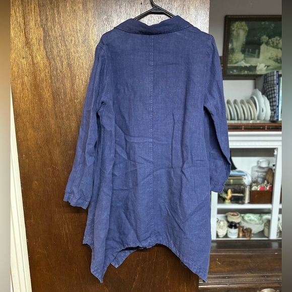 Cut Loose Purple 100% Linen Collar Top Dress Coat Made in USA SM Oversized - Picture 9 of 9